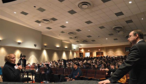 Mrs. Breslow shares her Holocaust survival story with the students of Henderson High School 